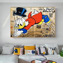 Load image into Gallery viewer, HD Motivation Cartoon Duck Make Money Graffiti Street Wall Art Pop Art Posters and Prints Painting on Canvas for Home Room Decor-1
