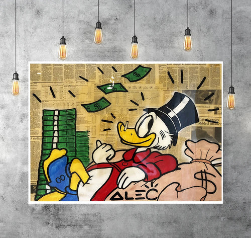 HD Motivation Cartoon Duck Make Money Graffiti Street Wall Art Pop Art Posters and Prints Painting on Canvas for Home Room Decor-0